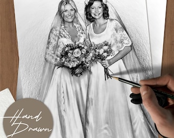 Personalised custom hand drawn generational wedding portrait from photo on paper, realistic high quality Mother of the bride gift, MOB