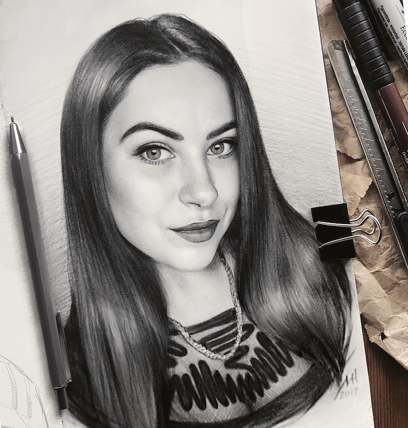 Graphite Pencil Portrait, Portrait drawing, Drawing Portrait from photo, Unique gift idea for mom, father, wife, husband, children and other image 10