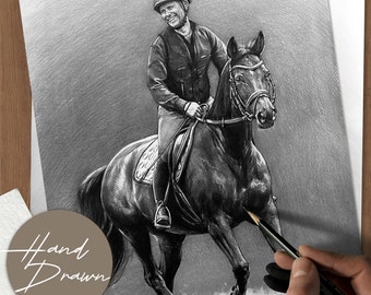 Custom Horse hand drawn graphite pencils Portrait from Photo, Personalized Equine Gift, Horse Equestrian Lovers Gift, Horse Memory