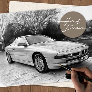 Dibujo de coche personalizado / Boceto a lápiz dibujado a mano de su coche favorito / Regalo personalizado para amantes de los coches / Retrato de coche como regalo para él