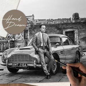 Handgezeichnete Bleistiftskizze Deines Lieblingsautos | Benutzerdefinierte Auto Zeichnung | Personalisiertes Geschenk für Auto-Liebhaber | Autoportrait als Geschenk für Ihn