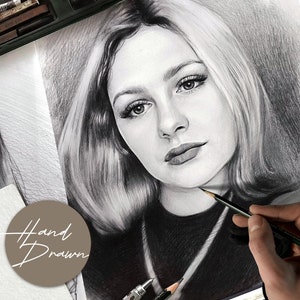 Graphite pencil portrait, family portrait, drawing portrait from photo, unique gift idea for mom, father, wife, husband, children and other