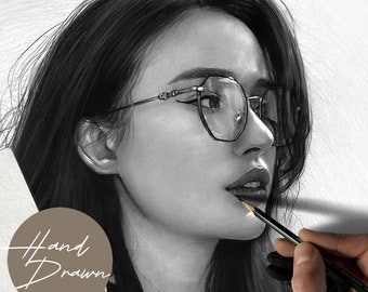 Graphite Pencil Portrait from Photo - Handmade Custom Art, Personalized Gift for Her, Unique Sketch Drawing on Paper