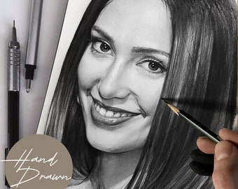 Custom Hand-Drawn Graphite Pencil Portrait: Personalized Art Gift