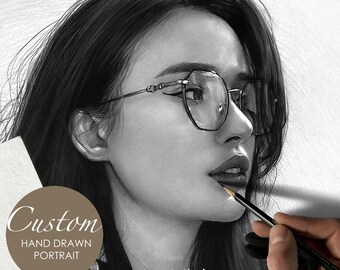 Graphite Pencil Portrait from Photo - Handmade Custom Art, Personalized Gift for Her, Unique Sketch Drawing on Paper