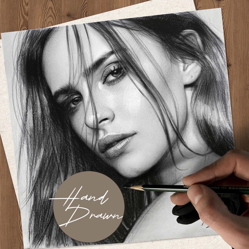 Graphite Pencil Portrait, Portrait drawing, Drawing Portrait from photo, Unique gift idea for mom, father, wife, husband, children and other image 1