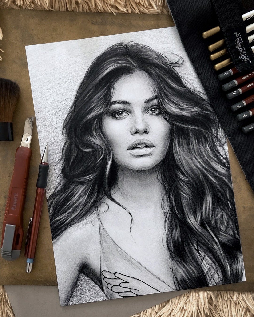 Graphite Pencils Portrait, High Quality Drawing From Photo, Custom Hand