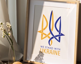 Digital file Ukraine, Stand with Ukraine, Ukrainian coat of arms, solidarity with Ukraine, blue and yellow, instant download file