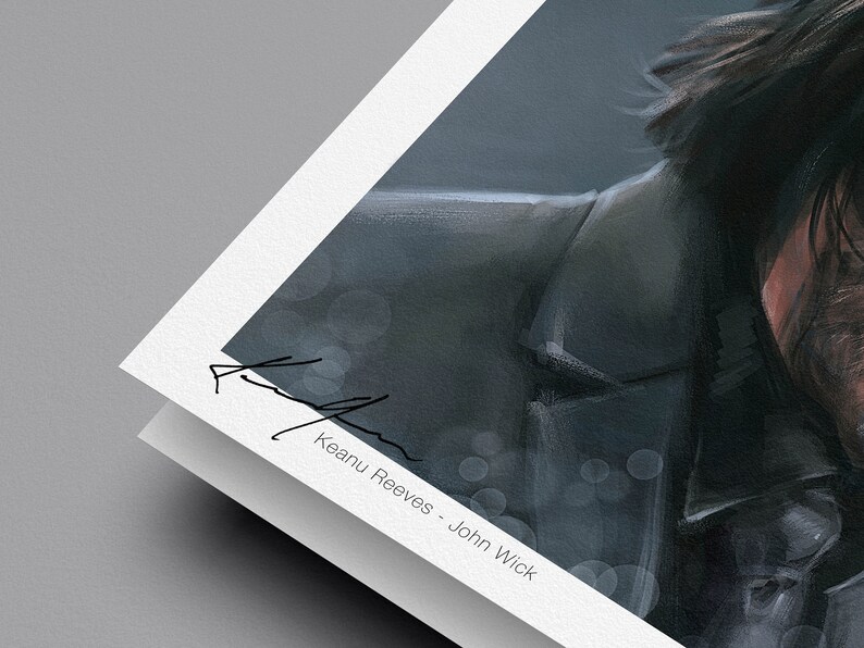 original autograph unique gift idea John Wick movie poster fine art print of an original digital drawing of Keanu Reeves as John Wick