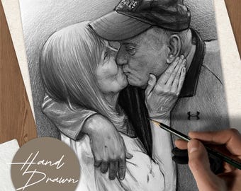Add deceased loved one, Custom Hand-Drawn Memorial Portrait: Personalized Pencil Sketch