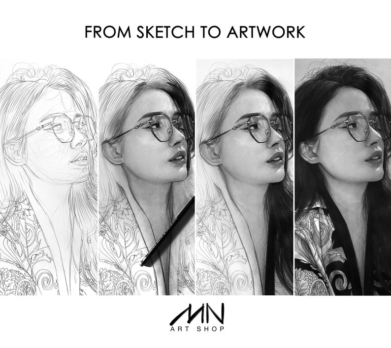 Custom Graphite Pencil Portrait: Hand-drawn Family Art - Etsy