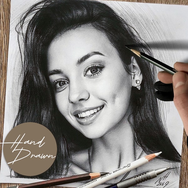 Realistisches Portrait vom Foto, Personalisiertes Handgezeichnetes Portrait mit Bleistift für Geschenk