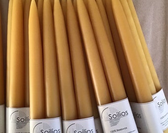 Handgedipte kaarsen van 100% bijenwas: natuurlijke dinerkaarsen (paar)