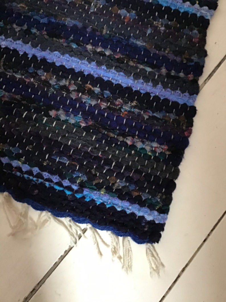 Unique Handwoven Wool Rag Rug upcycled out of waste selvedge
