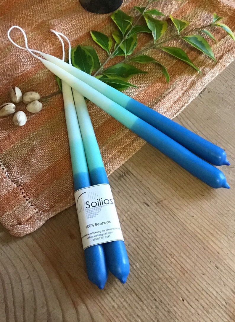 Pure beeswax candles, coloured candles, hand dipped tapers, dinner candles image 1