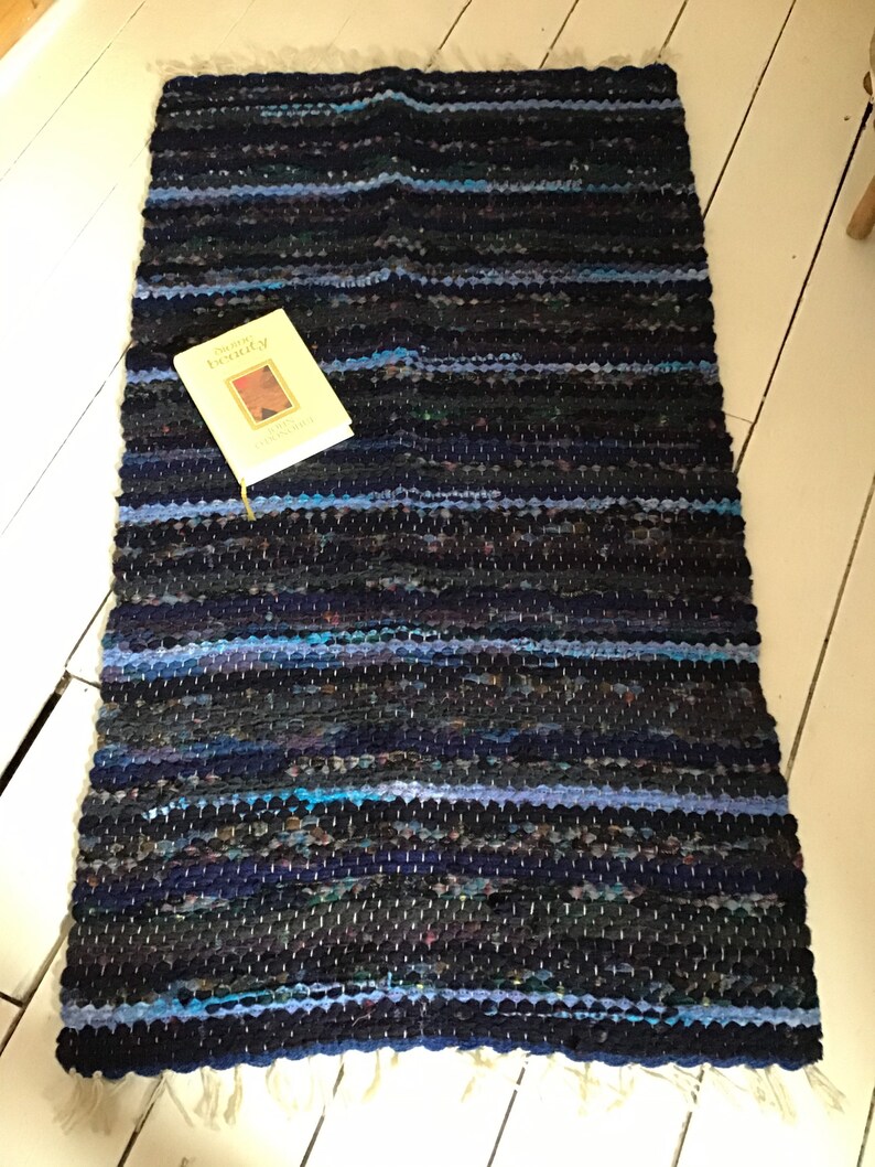 Unique Handwoven Wool Rag Rug upcycled out of waste selvedge