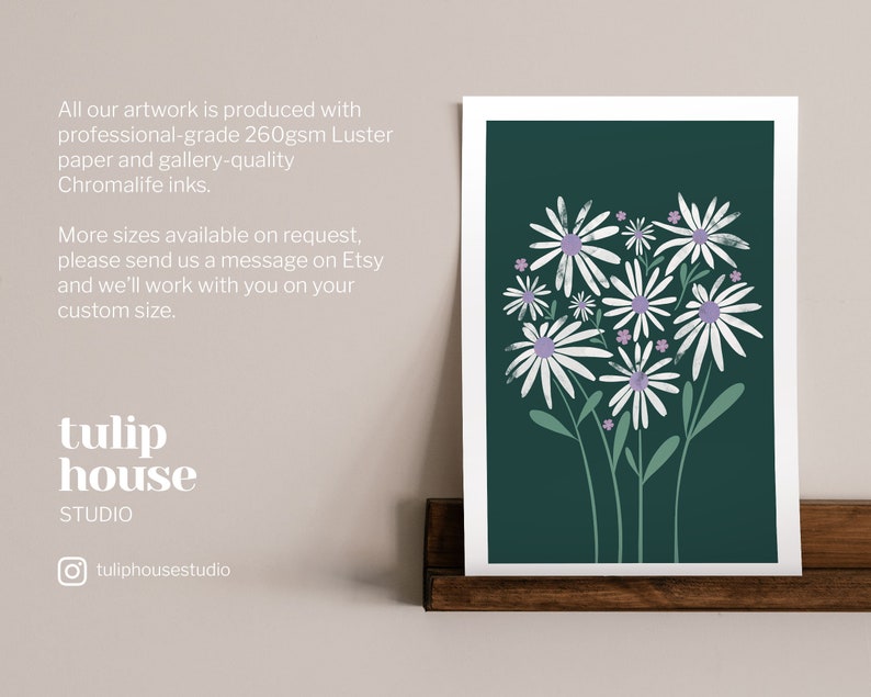 Flower Bunch in Green, Pastel Petals with Texture Botanic Design in a Scandinavian Style Nordic Wall Art Print image 2