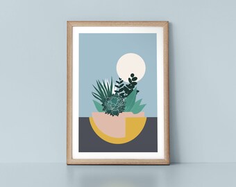 Colourful Succulent Planter Abstract Scandinavian Style Botanical Nordic Wall Art Print by Tulip House Studio
