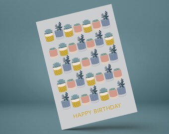 Plant Pots Happy Birthday Illustration Greeting Card by Tulip House Studio