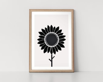 Monochrome Minimalist Sunflower Scandinavian Style Botanical Nordic Wall Art Print by Tulip House Studio