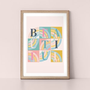 Beautiful Typographic Rainbow Letter Wall Art Print by Tulip House Studio image 1