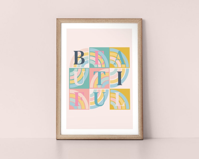 Beautiful Typographic Rainbow Letter Wall Art Print by Tulip House Studio image 1