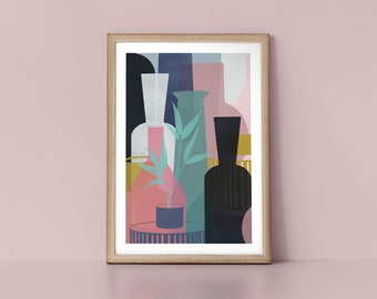 Colourful Abstract Vase Composition Scandinavian Style Nordic Wall Art Print by Tulip House Studio