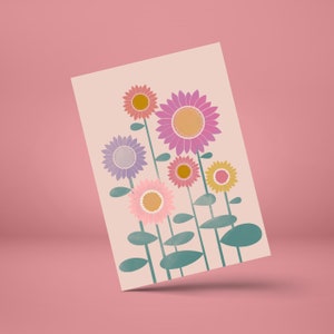 Pink Flowers Illustration Greeting Card by Tulip House Studio
