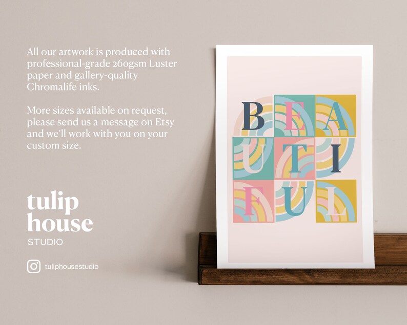Beautiful Typographic Rainbow Letter Wall Art Print by Tulip House Studio image 2