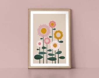 Minimalist Spring Flowers in Colourful Bloom Scandinavian Style Botanical Nordic Wall Art Print by Tulip House Studio