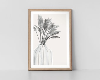 Monochrome Minimalist Grass Stems Scandinavian Style Botanical Nordic Wall Art Print by Tulip House Studio