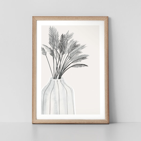 Monochrome Minimalist Grass Stems Scandinavian Style Botanical Nordic Wall Art Print by Tulip House Studio