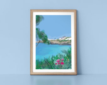 Majorca Summer Tropical Beach Scene. Spanish Travel Print Inspiration by Tulip House Studio