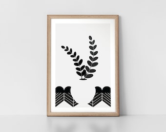 Monochrome Eucalyptus Botanical Stem and Vase Scandinavian Style Nordic Wall Art Print by Tulip House Studio
