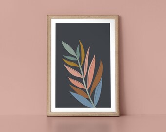 Mid-Century Palm Leaf Colourful Scandinavian Style Wall Art Print by Tulip House Studio