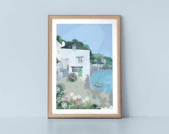 Cornish Polperro Fishing Village Views English Seaside. Calming Water Landscape Wall Art Print by Tulip House Studio