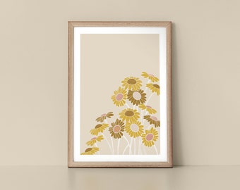 Daisy Flowers With Mustard Yellow Petals Scandinavian Style Botanical Nordic Wall Art Print by Tulip House Studio