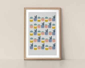 Botanical Plant Pot Pattern Minimalist Leafy Floral Scandinavian Style Nordic Wall Art Print by Tulip House Studio