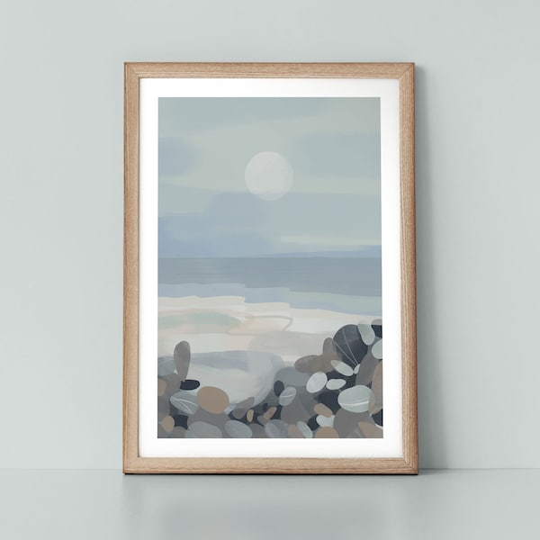 Winter Cornish Coast English Landscape Scene. English Coastal Wall Art Print by Tulip House Studio