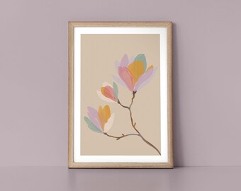Bright Magnolia Colourful Flower Scandinavian Style Nordic Wall Art Print by Tulip House Studio