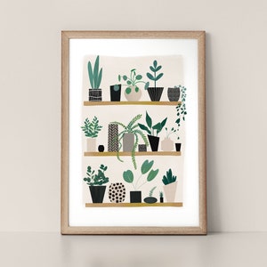 Monochrome Plant Shelfie Scandinavian Style Nordic Wall Art Print by Tulip House Studio