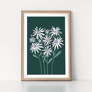 Flower Bunch in Green, Pastel Petals with Texture Botanic Design in a Scandinavian Style Nordic Wall Art Print image 1