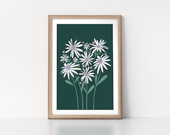 Flower Bunch in Green, Pastel Petals with Texture Botanic Design in a Scandinavian Style Nordic Wall Art Print