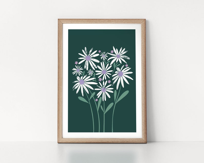 Flower Bunch in Green, Pastel Petals with Texture Botanic Design in a Scandinavian Style Nordic Wall Art Print image 1