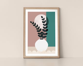 Blush Pink Eucalyptus Botanical Stem and Vase Scandinavian Style Nordic Wall Art Print by Tulip House Studio