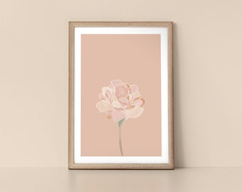 Pink Spring Single Stem Peony Flower Scandinavian Style Botanical Nordic Wall Art Print by Tulip House Studio