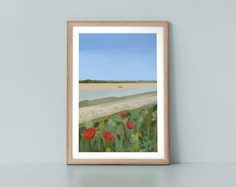 Norfolk in Spring English Costal Print with Flowers and Calming Water Landscape Wall Art Print by Tulip House Studio