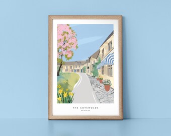 Cotswolds in Spring Text Version, English Landscape Travel Print by Tulip House Studio