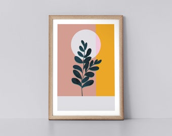 Mustard Sunset Eucalyptus Stem Scandinavian Style Botanical Leaf Nordic Wall Art Print by Tulip House Studio