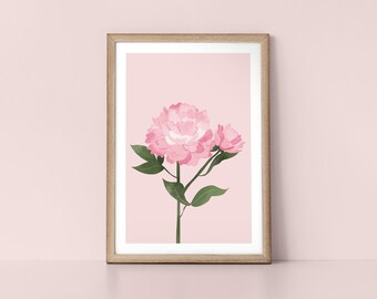 Single Stem Dusky Pink Peony Flowers Scandinavian Style Botanical Nordic Wall Art Print by Tulip House Studio